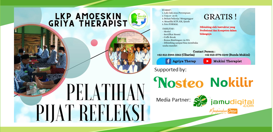 Segera Daftar: Pelatihan Pijat Refleksi Gratis. Didukung oleh NOSTEO dan NOKILIR Segera Daftar: Pelatihan Pijat Refleksi Gratis. Didukung oleh NOSTEO dan NOKILIR